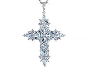 Sky Blue Topaz Rhodium Over Silver Cross Pendant with Chain 4.08ctw