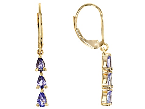 Blue Tanzanite 18k Yellow Gold Over Sterling Silver Earrings 1.02ctw.