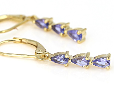 Blue Tanzanite 18k Yellow Gold Over Sterling Silver Earrings 1.02ctw.