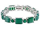 Green Onyx Rhodium Over Sterling Silver Bracelet 31.54ctw