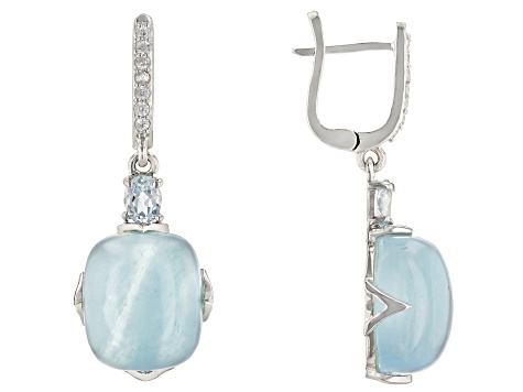 Blue Aquamarine Rhodium Over Sterling Silver Earrings 0.61ctw