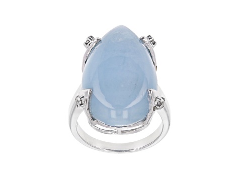 Blue Aquamarine Rhodium over Silver Ring .10ctw