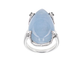 Blue Aquamarine Rhodium over Silver Ring .10ctw