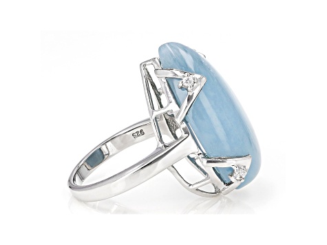 Blue Aquamarine Rhodium over Silver Ring .10ctw