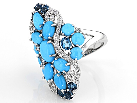 Blue Sleeping Beauty Turquoise Rhodium Over Silver Ring 1.54ctw