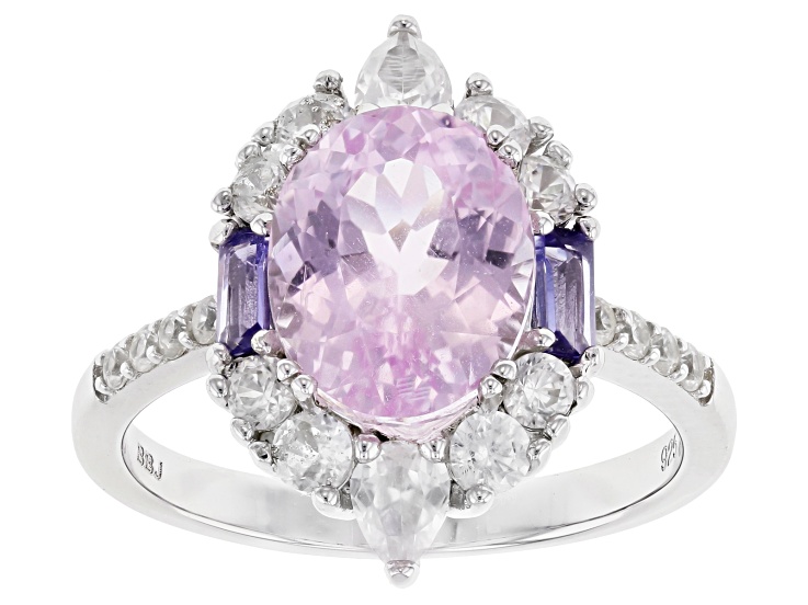 あま Pink kunzite rhodium over sterling silver ring 4.18ctw