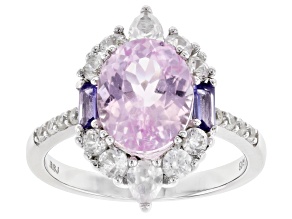Pink kunzite rhodium over sterling silver ring 4.18ctw