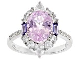 Pink kunzite rhodium over sterling silver ring 4.18ctw