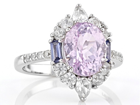 Pink kunzite rhodium over sterling silver ring 4.18ctw
