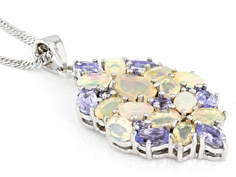 Multi-Color Ethiopian Opal Rhodium Over Silver Pendant with Chain 3.00ctw
