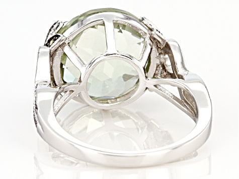 Green Prasiolite with Rhodium Over Sterling Silver Ring 6.89ctw