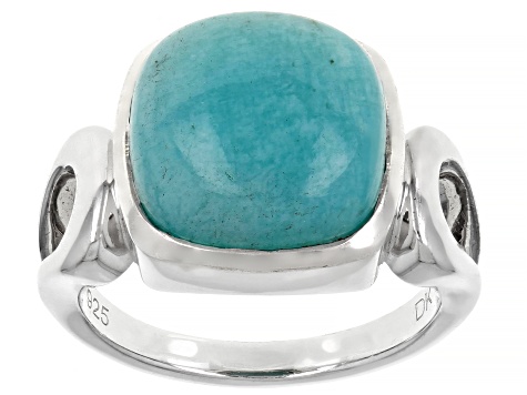 Blue Amazonite Rhodium Over Sterling Silver Solitaire Ring