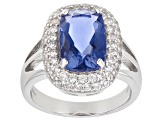 Blue Color Change Fluorite Rhodium Over Sterling Silver Ring 5.03ctw