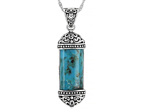 Blue Turquoise Sterling Silver Solitaire Pendant With Chain