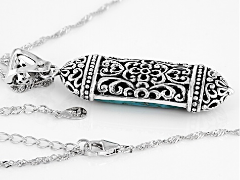 Blue Turquoise Sterling Silver Solitaire Pendant With Chain