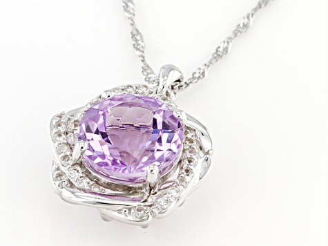 Lavender Amethyst Rhodium Over Silver Pendant With Chain 6.01ctw