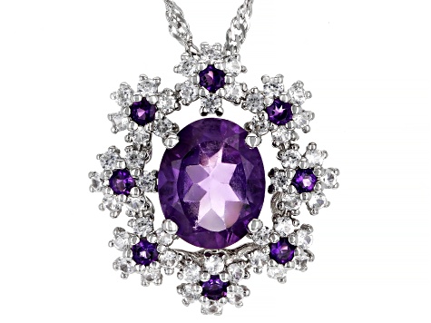 Purple Amethyst Rhodium Over Silver Pendant With Chain 3.09ctw