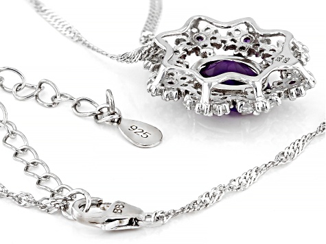 Purple Amethyst Rhodium Over Silver Pendant With Chain 3.09ctw