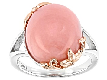Picture of Pink Opal Rhodium & 18k Rose Gold Over Silver Solitaire Ring