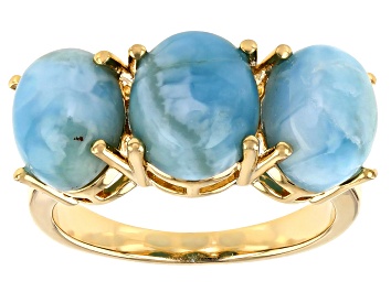Picture of Blue Larimar 18k Yellow Gold Over Silver 3-Stone Ring
