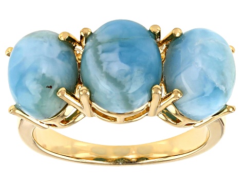 Blue Larimar 18k Yellow Gold Over Silver 3-Stone Ring