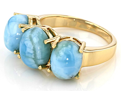 Blue Larimar 18k Yellow Gold Over Silver 3-Stone Ring