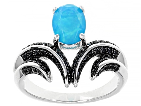 Paraiba Blue Opal Rhodium Over Sterling Silver Ring 0.80ctw