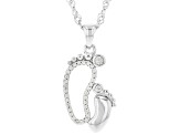 White zircon rhodium over sterling silver Mother and Baby pendant with chain 0.29ctw