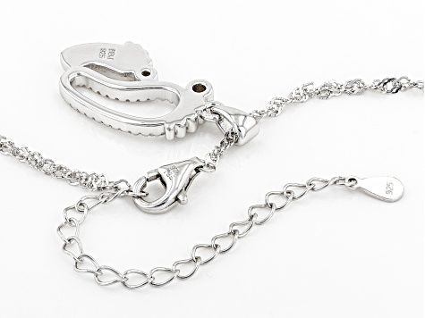 White zircon rhodium over sterling silver Mother and Baby pendant with chain 0.29ctw