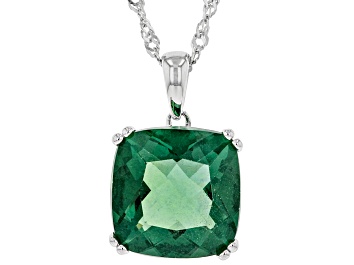 Picture of Green Fluorite Rhodium Over Silver Pendant With Chain 7.41ct