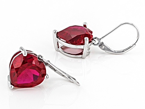 Lab Created Ruby Rhodium Over Silver Earrings 12.51ctw