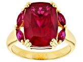 Red Lab Created Ruby 18k Yellow Gold Over Silver Ring 7.79ctw