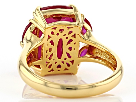 Red Lab Created Ruby 18k Yellow Gold Over Silver Ring 7.79ctw