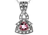 Pink Tourmaline Rhodium Over Silver Pendant With Chain .66ctw