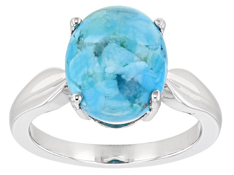Blue Composite Turquoise Rhodium Over Sterling Silver Solitaire Ring