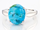 Blue Turquoise Rhodium Over Sterling Silver Solitaire Ring
