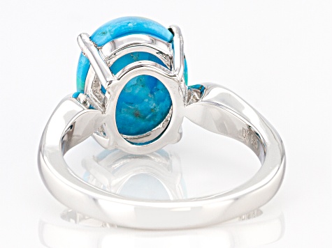 Blue Turquoise Rhodium Over Sterling Silver Solitaire Ring