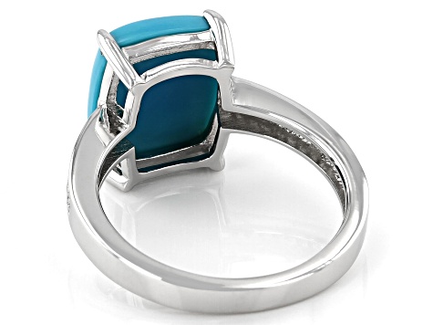 Blue Sleeping Beauty Turquoise Rhodium Over Silver Ring .07ctw