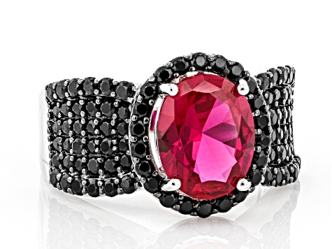 Red Lab Created Ruby Rhodium Over Silver Ring 4.95ctw