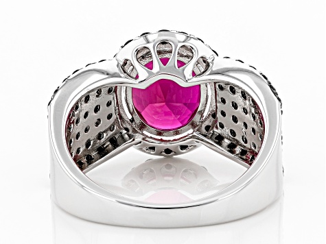 Red Lab Created Ruby Rhodium Over Silver Ring 4.95ctw