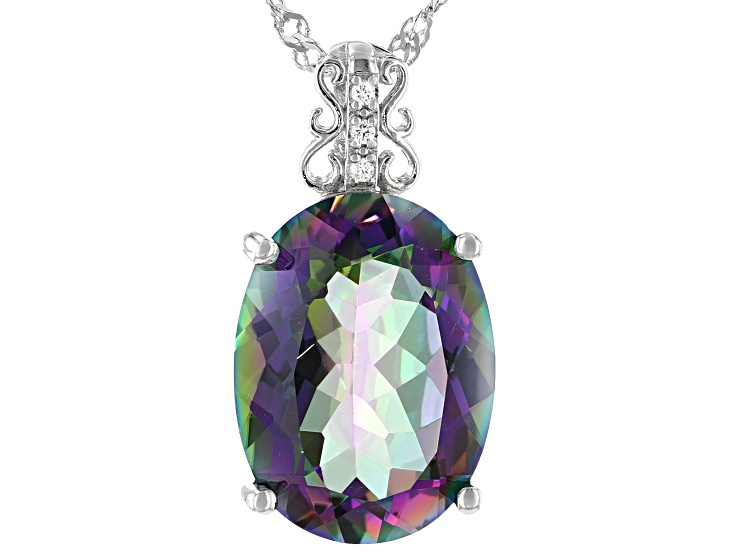 Multi-Color Quartz Rhodium Over Sterling Silver Pendant with