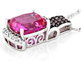 Pink Lab Created Sapphire Rhodium Over Sterling SIlver Slide with Chain 7.79ctw