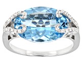 Blue Topaz Rhodium Over Sterling Silver Ring 6.50ctw