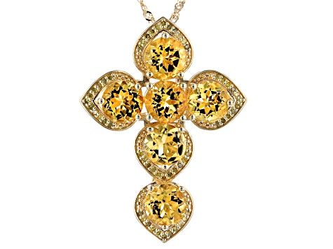 18K Gold over Sterling Silver Citrine & Diamond Accent Cross Heart Necklace