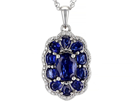 Blue Kyanite rhodium over silver pendant with chain 3.34ctw - AMD117 ...
