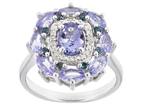 Blue tanzanite rhodium over sterling silver ring 1.77ctw