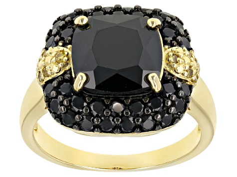 Black Spinel 18k Yellow Gold Over Silver Ring 5.69ctw