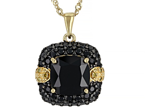 Black Spinel 18k Yellow Gold Over Silver Pendant With Chain 5.94
