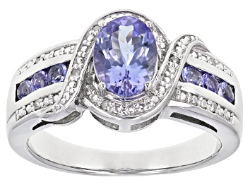 Picture of Blue Tanzanite Rhodium Over Silver Ring 1.02ctw
