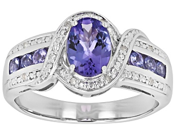 Picture of Blue Tanzanite Rhodium Over Silver Ring 1.02ctw